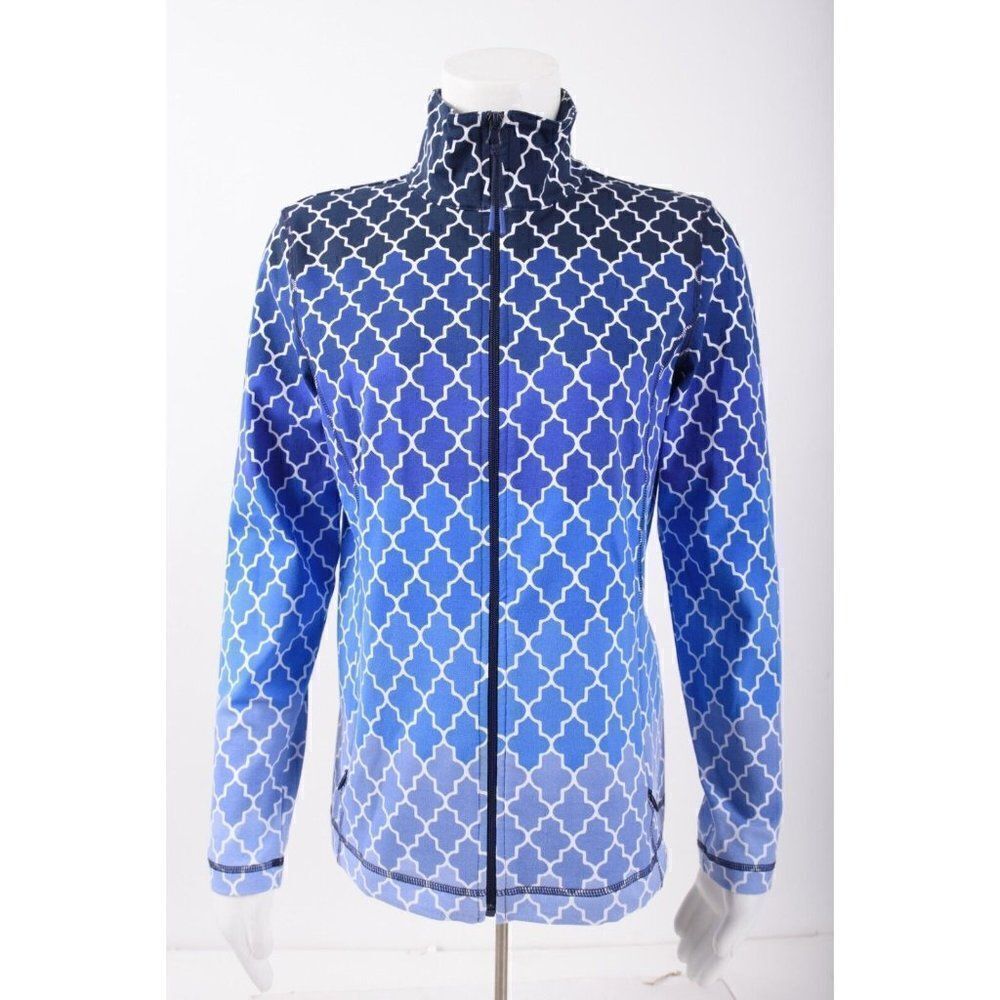 Talbots Womens Jacket Coat Top Full Zip Size S Blue White Printed